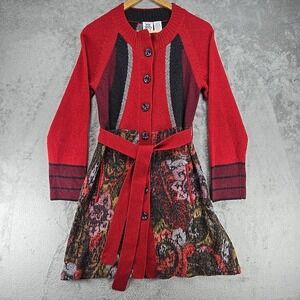 Ivy Jane Sweater Dress Womens M Wool Blend Retro 70s Midi Button Up Multicolor